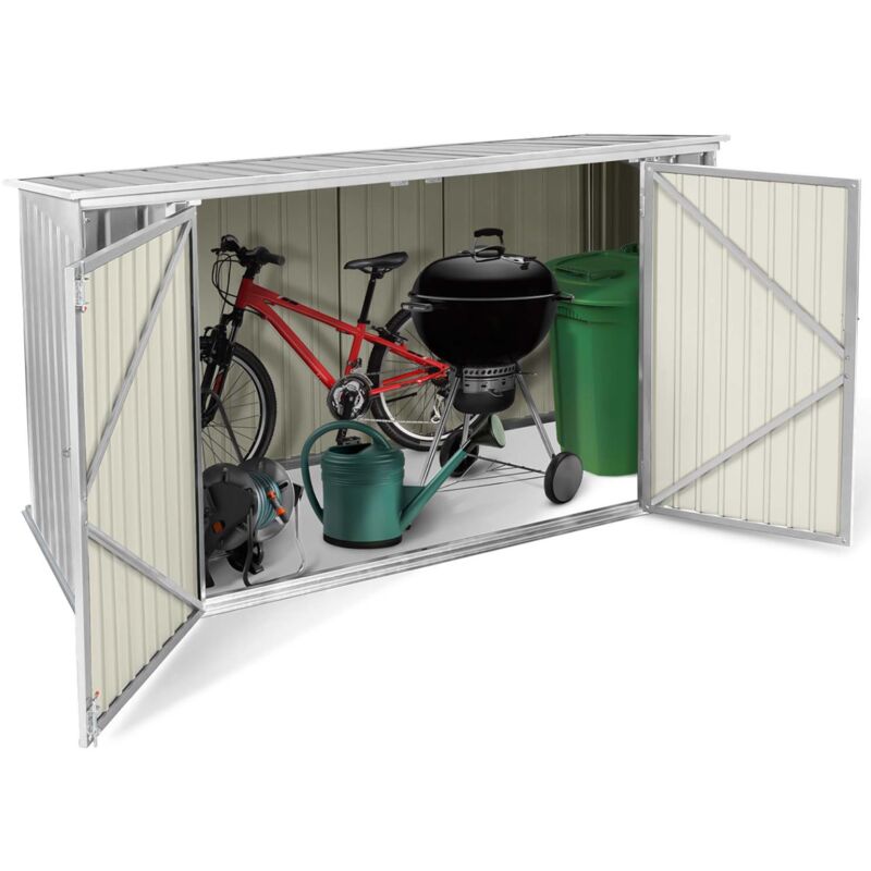 Abri de jardin en métal gris clair verrouillable multi-rangement stockage vélos, outils, poubelles