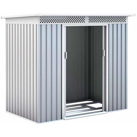 Abri de Jardin en Métal Kingston - 3 m² Ext. 142x213x184 cm Acier Galvanisé Silver/Blanc
