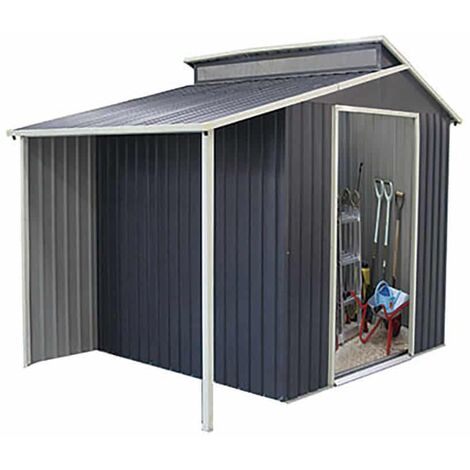 Abri de Jardin en Métal Nottingham avec Range Bûches - 3,78 m² Ext. 129x293x229 cm Acier Galvanisé Gris Anthracite