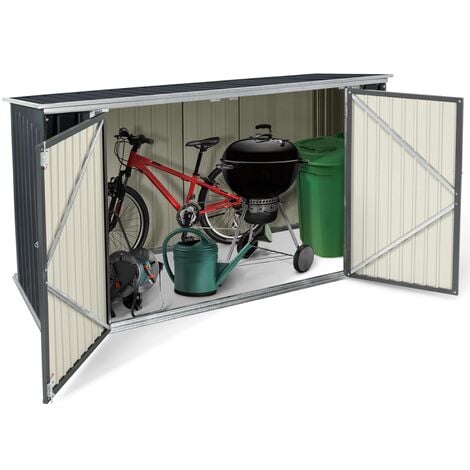 Abri de jardin en métal verrouillable multi-rangement pour stockage vélos, outils, poubelles - Gris