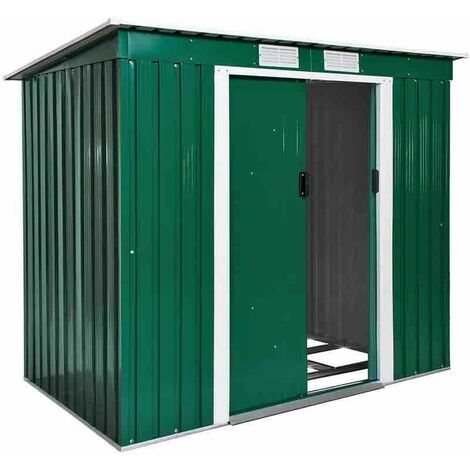 Abri de jardin en métal Vert 214 X 130 X 185 cm. Toit plat