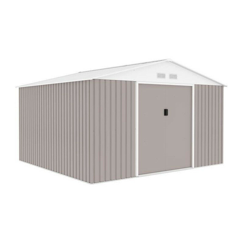 Abri de jardin en métal 10,2 m² - Kit d'ancrage inclus - Taupe