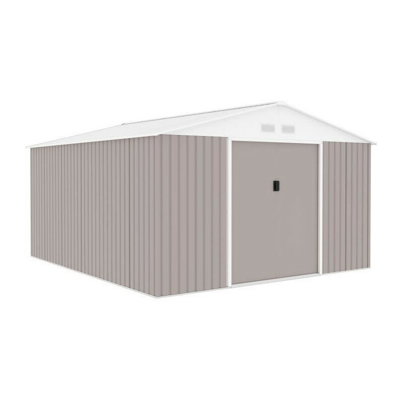 Abri de jardin en métal 12,28 m² - Kit d'ancrage inclus - Taupe