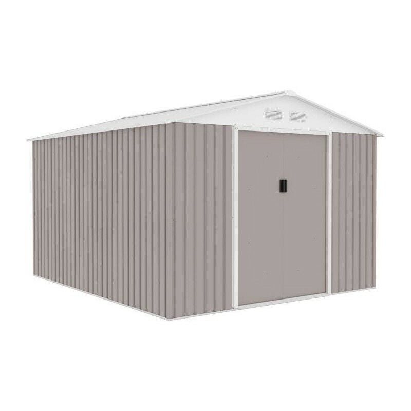 Abri de jardin en métal 8,84 m² - Kit d'ancrage inclus - Taupe