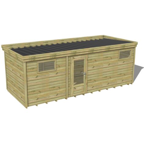 Abri de jardin en pin sylvestre traité autoclave 28mm – Dimensions 6,9x2,6m – Plancher en bois massif 10,5m² – Hauteur 2,4m – Abri Français