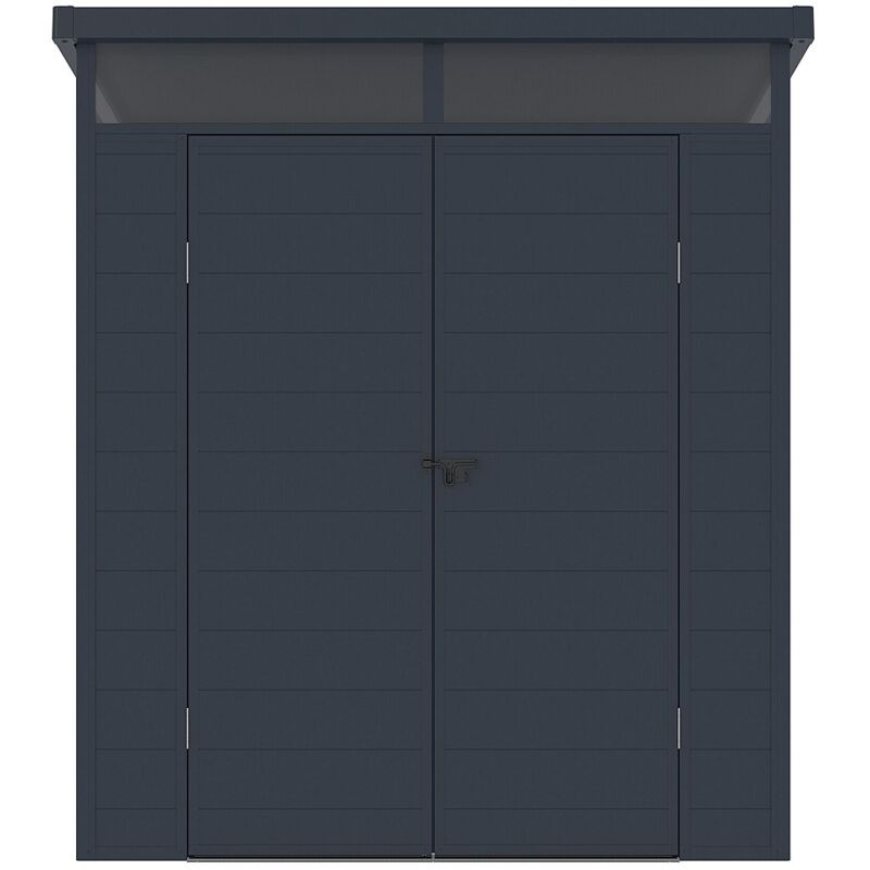 Vente-Unique – Abri de jardin résine 3,65 m² avec plancher – Couleur gris anthracite – Dimensions hors tout 190x215x192 cm – Porte double monopente