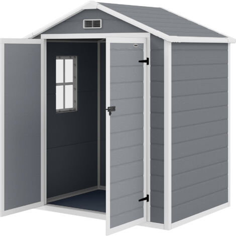 Abri de jardin en résine polypropylène 2,12 m² - 2 portes, 1 fenêtre, 1 grille d'aération, toit à pignon, gris