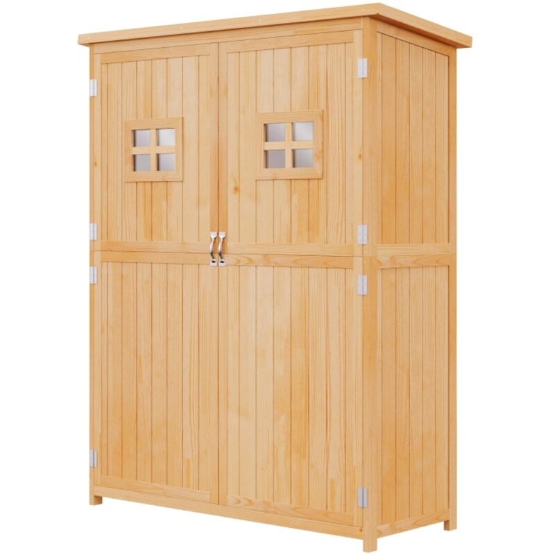 Abri de Jardin en Sapin 127,5×50×164 cm – Double Porte, Étagères, Fenêtres