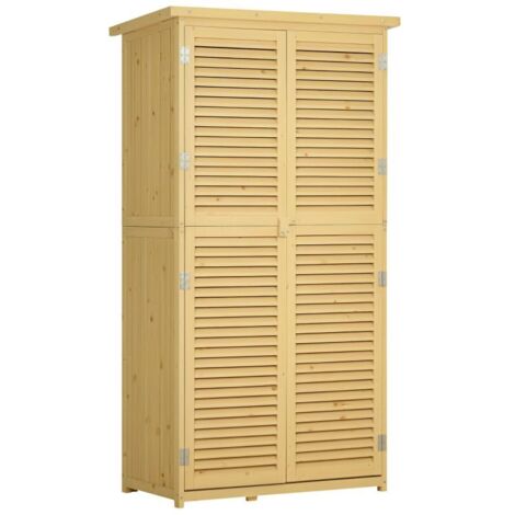 Abri de jardin en sapin et pin, 4 compartiments, armoire à outils extérieure avec toit étanche, 87 x 46,5 x 160 cm, coloris bois