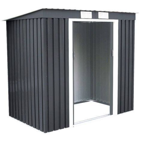 Abri de Jardin en Tôle Galvanisée Cabane de Rangement à Outils Porte Double 2 Aérations, 213x130x173cm, Gris et Blanc Maison Chic