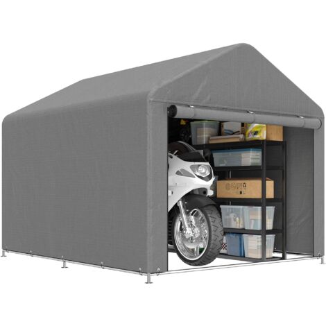 Abri de jardin étanche 2 x 2,4 m avec porte enroulable et structure métallique, gris clair