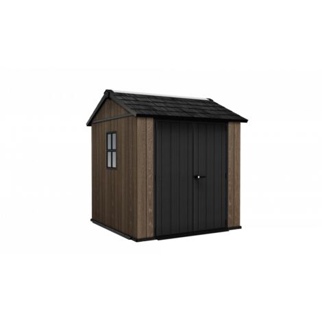 Abri de jardin EVOTECH+ 223,8 x 230 cm en résine imitation bois - plancher et double porte - Charge de neige : 150 kg/m² - Apex 757/775 Signature Noyer - Keter