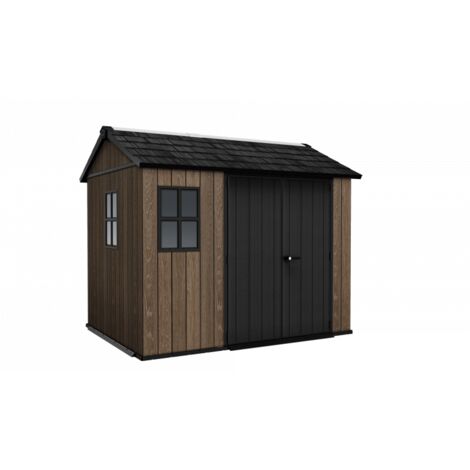 Abri de jardin EVOTECH+ 287 x 230 cm en résine imitation bois - plancher et double porte - Charge de neige : 150 kg/m² - Apex 759/975 Signature Noyer - Keter