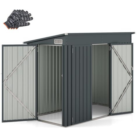 Abri de Jardin Extérieur Abri à Outils de Jardin avec 2 Portes Design Incliné Aérations Cadre en Métal Galvanisé 235x117x185cm Gris Foncé