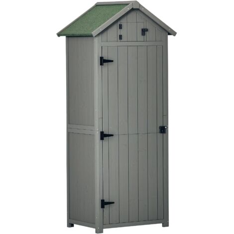 Abri de jardin extérieur, abri à outils en bois, étagères à 3 niveaux, 2 portes avec loquets, toit en pente asphalté, rangement extérieur, 77 x 54 x 179 cm, bois de cèdre traité, gris.