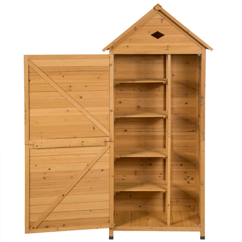 Abri de jardin extérieur avec 5 étagères 80 x 35 x 177 cm conception verrouillable style moderne en bois de sapin naturelle
