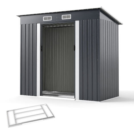 Abri de Jardin Extérieur avec Toit Incliné, Porte Coulissante et Aérations, Base en Métal, pour Jardin, Arrière-cour, 213 x 112 x 186 cm