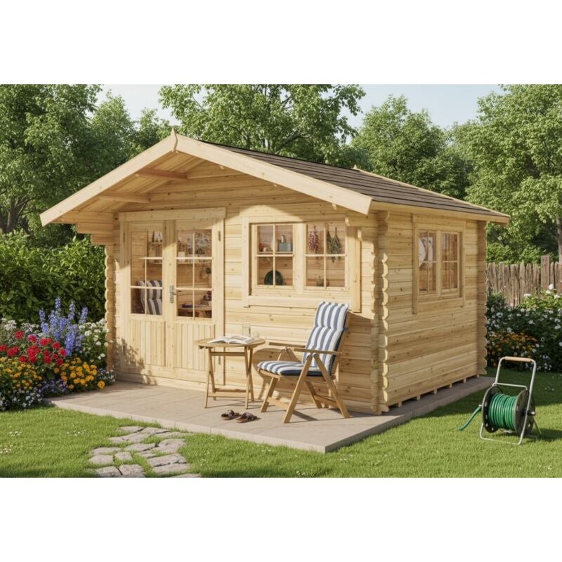 Alpholz - Abri de jardin Gabriel-34 400 x 300 cm Marron Imprégné, 34 mm Épaisseur paroi 428 367