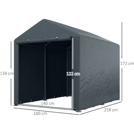 Abri de jardin, garage-tente, grande porte, structure métallique antirouille, 160 x 218 x 172 cm, gris foncé