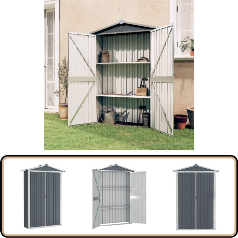 Abri de jardin Gris 116x45x175 cm Acier galvanisé - Abri De Jardin - Abri De Rangement - Abri Extérieur - Rangement Jardin - Outillage