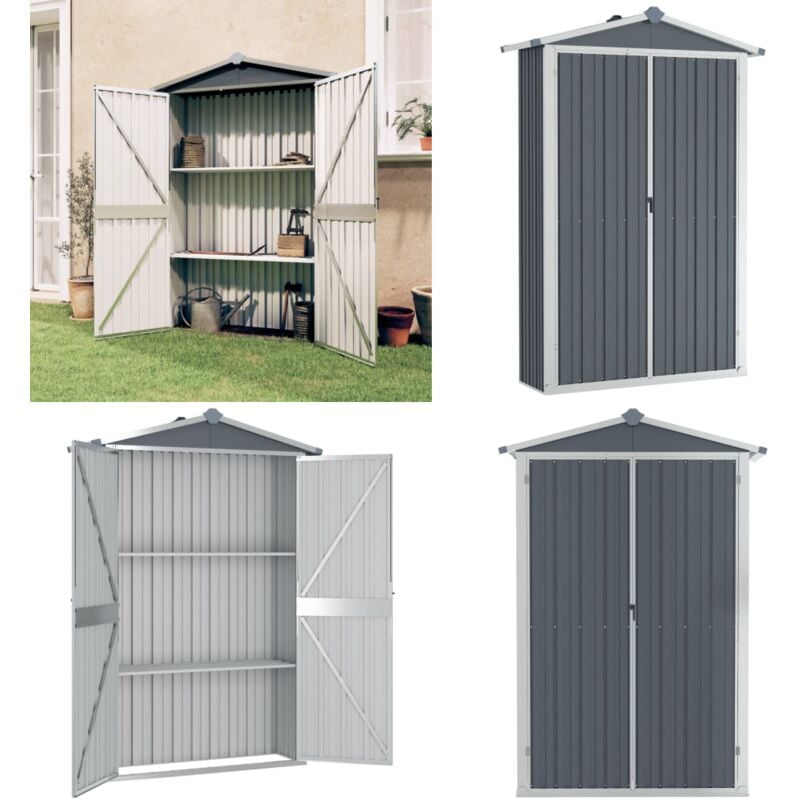 Abri de jardin Gris 116x45x175 cm Acier galvanisé - Abri De Jardin - Abri De Rangement - Abri Extérieur - Rangement Jardin - Outillage - Home & Living