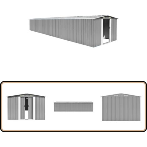 Abri de jardin Gris 257x779x181 cm Acier galvanisé - Abri De Jardin - Abri De Rangement - Hangar À Outils - Outillage - Jardin