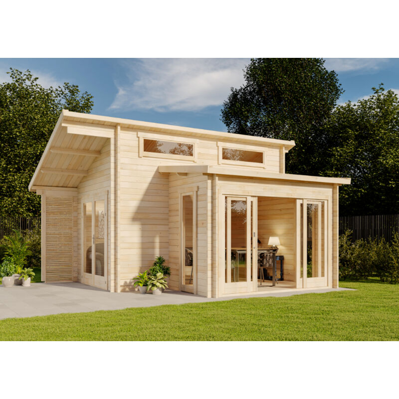 Carlsson - Abri de jardin Lausitz-40 iso avec porte-fenêtre coulissante Naturel , 40 mm Épaisseur paroi 520 x 420 cm