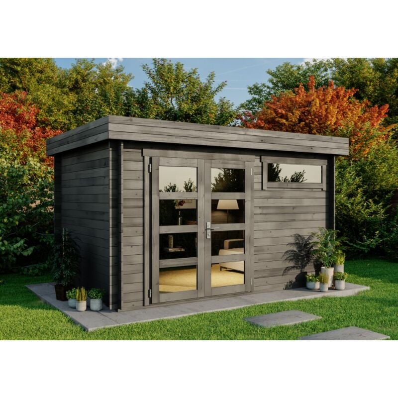 Alpholz - Abri de jardin Leandro-28 Gris Imprégné, 28 mm Épaisseur paroi 394 x 268 cm