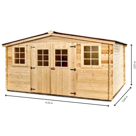 Abri de jardin madriers bois massif grande façade 20.97 m²
