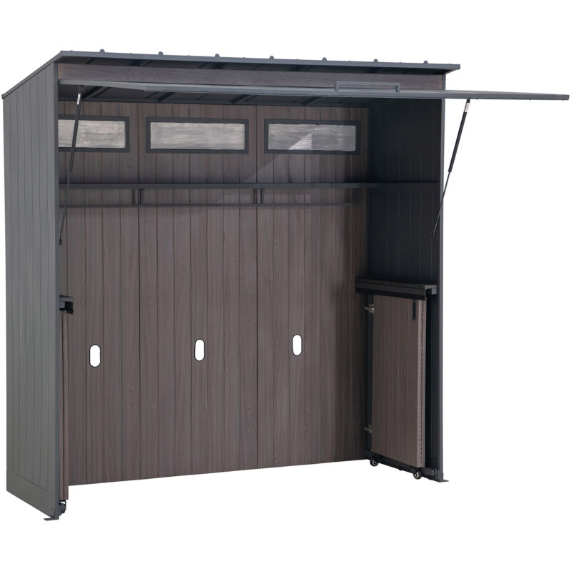 Sunjoy – Abri de jardin métal 2x1m en acier – Finition revêtement en poudre – Pour terrasses en bois et ciment – Cuisine extérieure anthracite