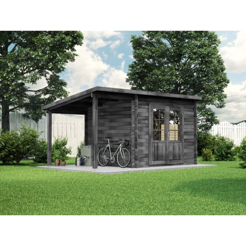 Alpholz - Abri de jardin Maria toit en pente Gris Imprégné, 40 mm Épaisseur paroi 450 x 275 cm
