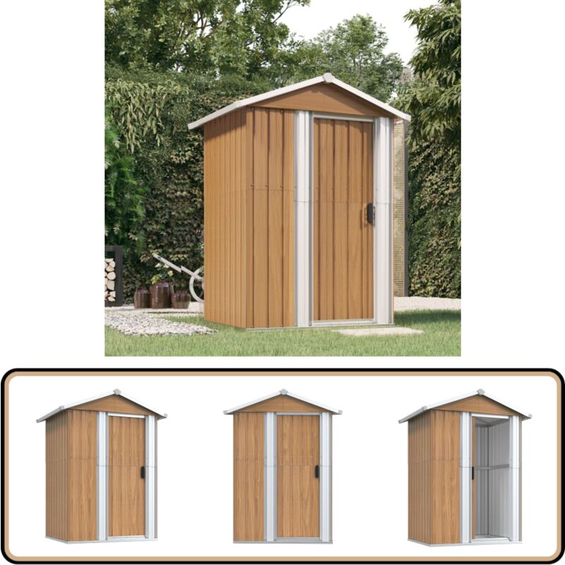 Abri de jardin Marron 126x97,5x177 cm Acier galvanisé - Abri De Jardin - Abri Extérieur - Rangement Jardin - Cabane Jardin - Outillage