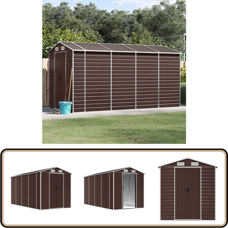 Abri de jardin marron 191x385x198 cm acier galvanisé - Abri De Jardin - Abri Métallique - Rangement Extérieur - Cabane De Jardin - Outillage