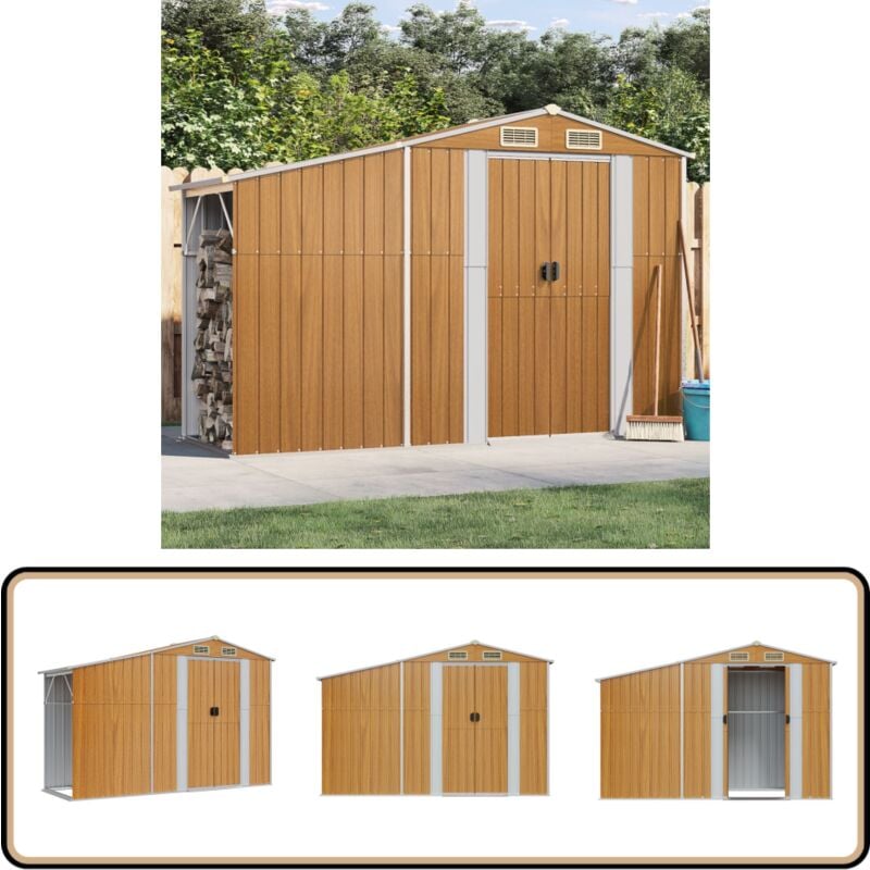 Abri de jardin marron 277x93x179 cm acier galvanisé - Abri De Jardin - Abri Métal - Rangement Extérieur - Stockage Outil - Garage Jardin