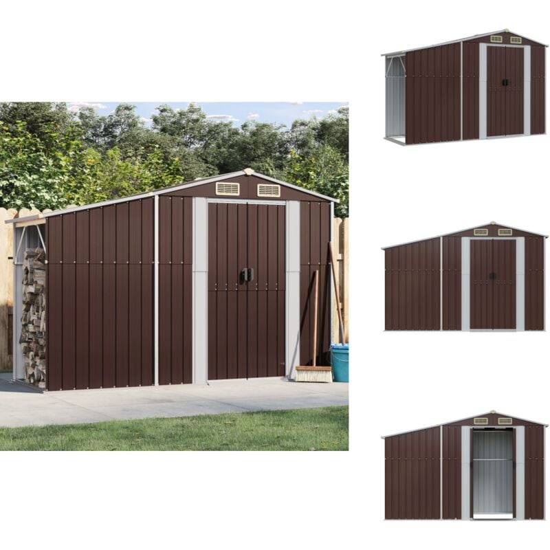 Abri de jardin marron 277x93x179 cm acier galvanisé - Abri De Jardin - Abri Métal - Rangement Extérieur - Stockage Outil - Garage Jardin