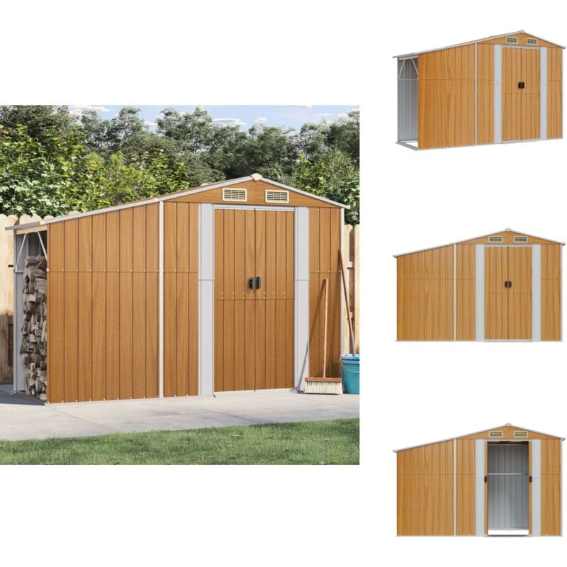 Abri de jardin marron 277x93x179 cm acier galvanisé - Abri De Jardin - Abri Métal - Rangement Extérieur - Stockage Outil - Garage Jardin