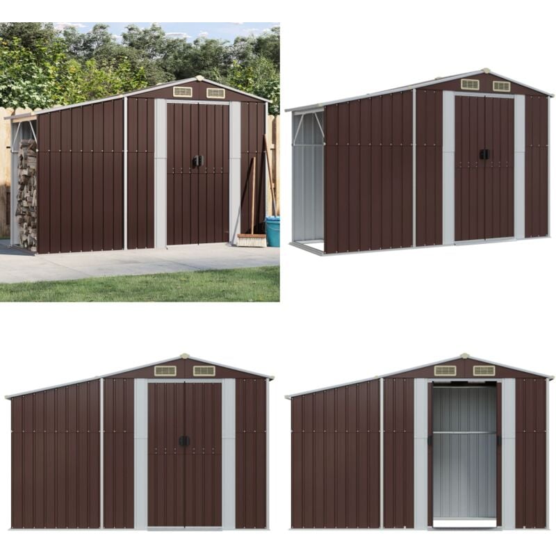 Abri de jardin marron 277x93x179 cm acier galvanisé - Abri De Jardin - Abri Métal - Rangement Extérieur - Stockage Outil - Garage Jardin - Home &