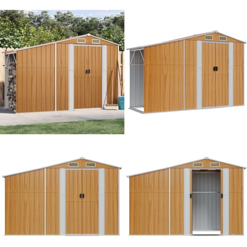 Abri de jardin marron 277x93x179 cm acier galvanisé - Abri De Jardin - Abri Métal - Rangement Extérieur - Stockage Outil - Garage Jardin - Home &