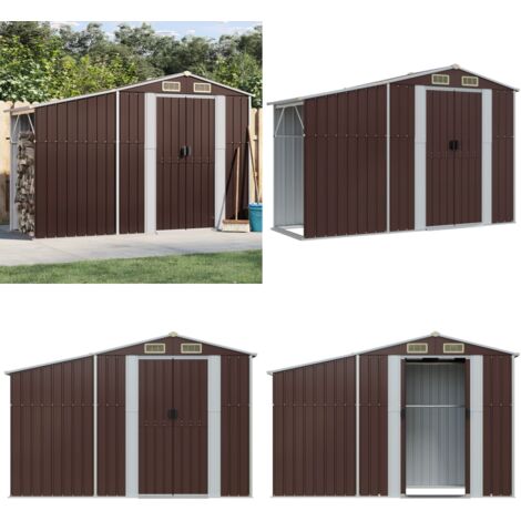 Abri de jardin marron 277x93x179 cm acier galvanisé - Abri De Jardin - Abri Métal - Rangement Extérieur - Stockage Outil - Garage Jardin - Home & Living