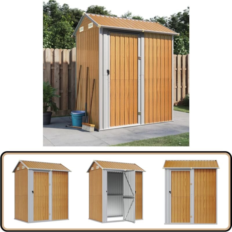 Abri de jardin marron clair 192x152,5x237 cm acier galvanisé - Abri De Jardin - Abri Métallique - Rangement Extérieur - Cabane Extérieure - Outillage