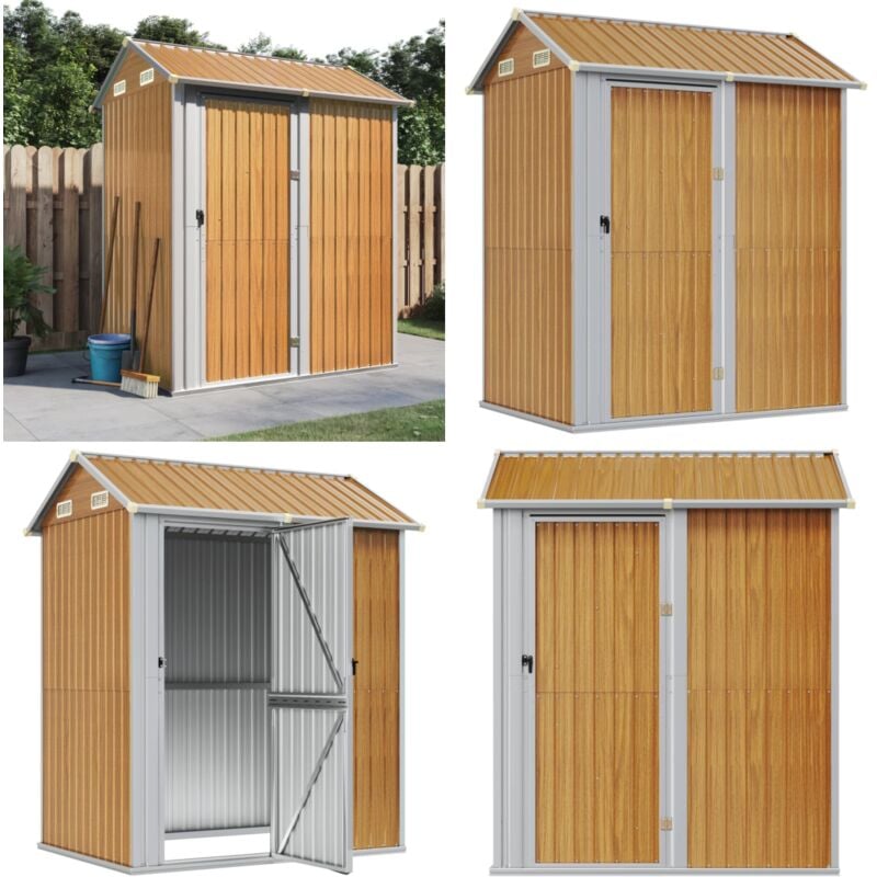 Abri de jardin marron clair 192x152,5x237 cm acier galvanisé - Abri De Jardin - Abri Métallique - Rangement Extérieur - Cabane Extérieure - Outillage