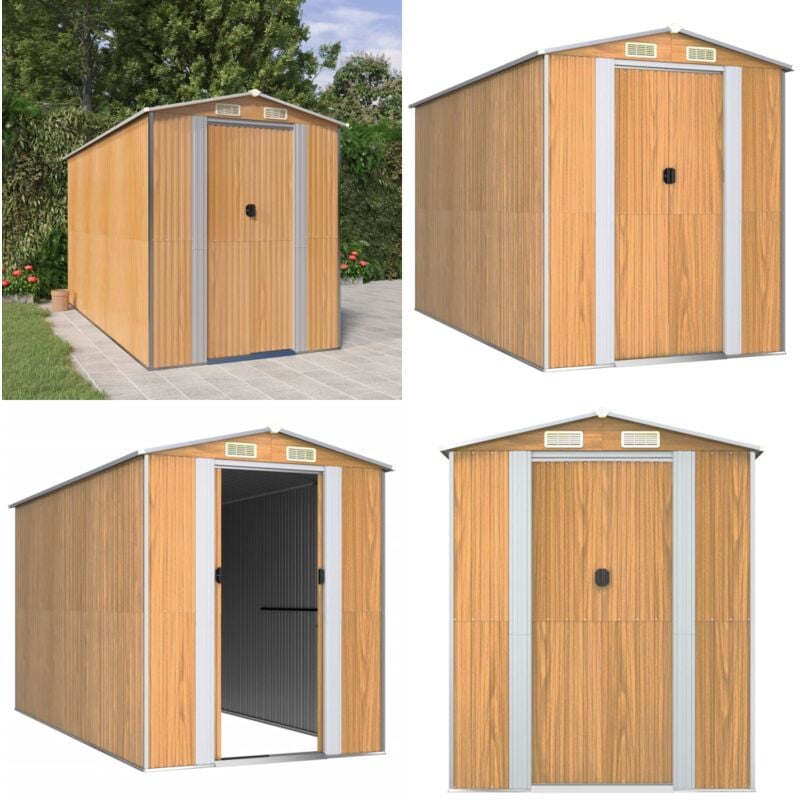 Abri de jardin Marron clair 192x357x223 cm Acier galvanisé - Abri De Jardin - Abri De Jardin Métal - Rangement Extérieur - Cabane De Jardin