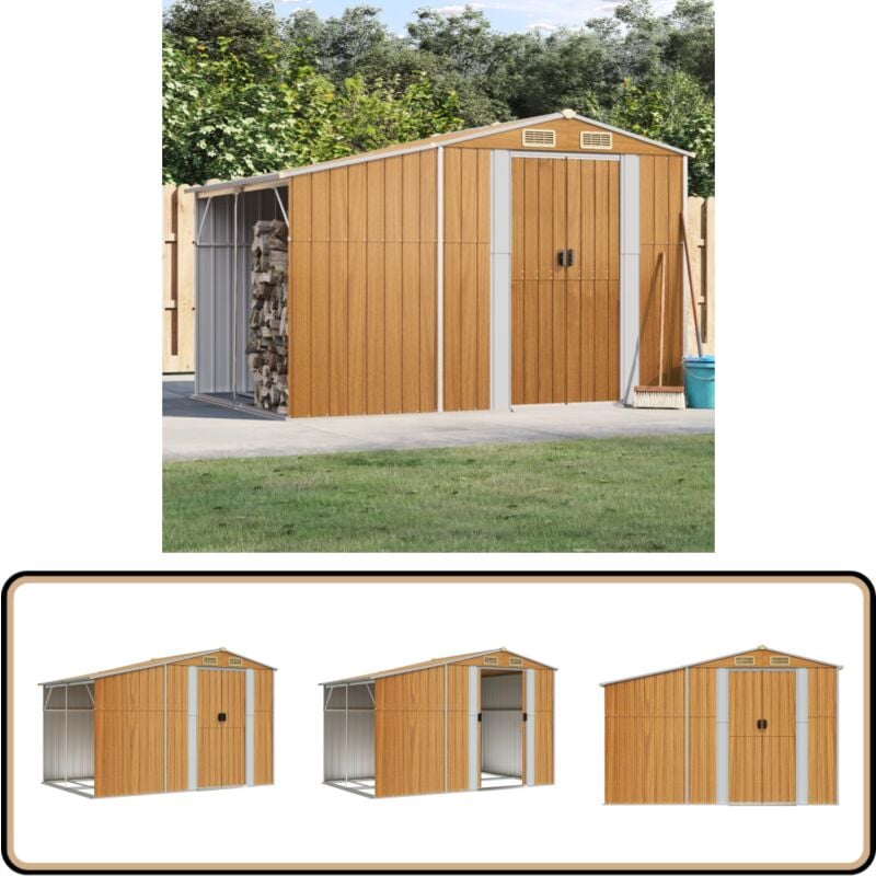 Abri de jardin marron clair 277x192,5x179 cm acier galvanisé - Abri De Jardin - Abri Métallique - Rangement Extérieur - Cabane Extérieure - Stockage