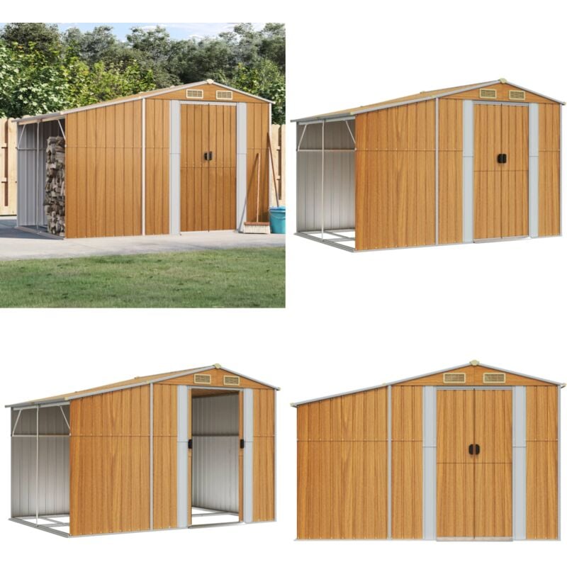 Abri de jardin marron clair 277x192,5x179 cm acier galvanisé - Abri De Jardin - Abri Métallique - Rangement Extérieur - Cabane Extérieure - Stockage