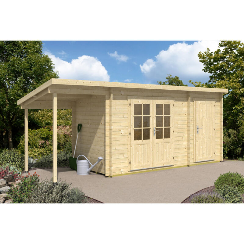 Alpholz - Poolhouse - Abri de jardin Martina-28 toit monopente Naturel , 28 mm Épaisseur paroi 600 x 225 cm - Naturel
