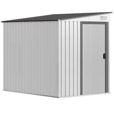 Abri de Jardin Métal 1.5x2m avec Sol, Porte Coulissante et Toit Pent, Blanc