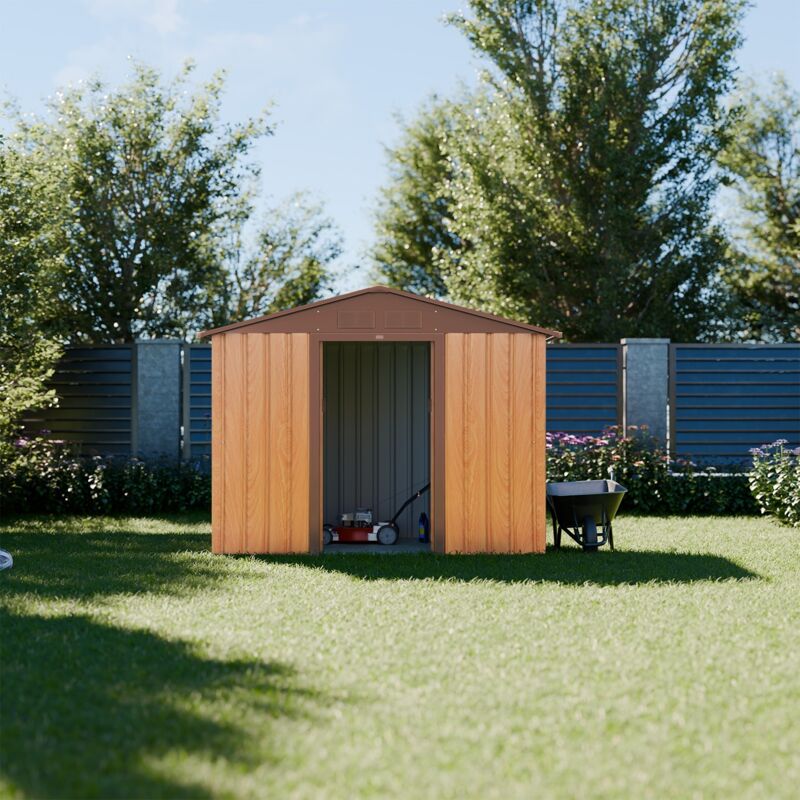 Abri de jardin en métal - Houtland, 2,71 m² chêne - Cabane à outils avec double portes coulissantes, kit de fixation sol inclus, l 213 x p 131 x h