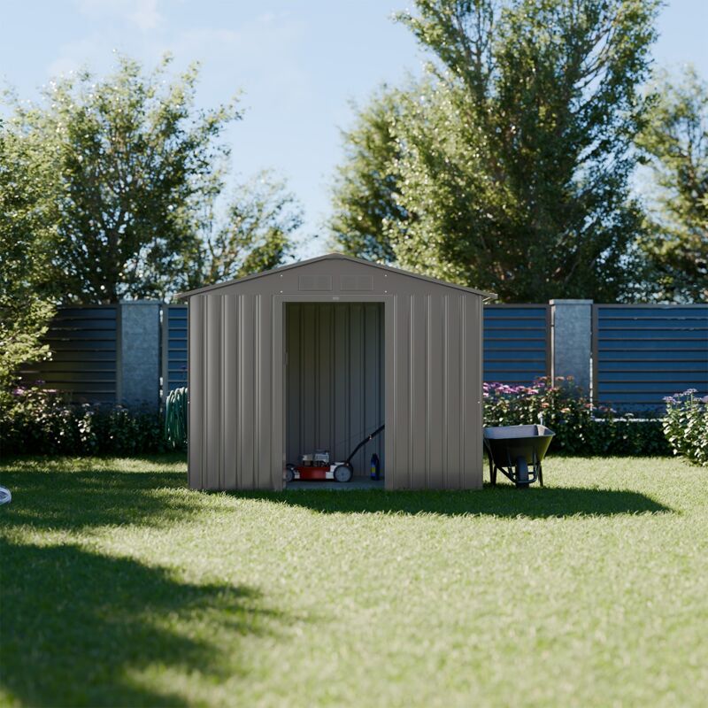 Abri de jardin en métal - Houtland, 2,71 m² beige - Cabane à outils avec double portes coulissantes, kit de fixation sol inclus, l 213 x p 131 x h
