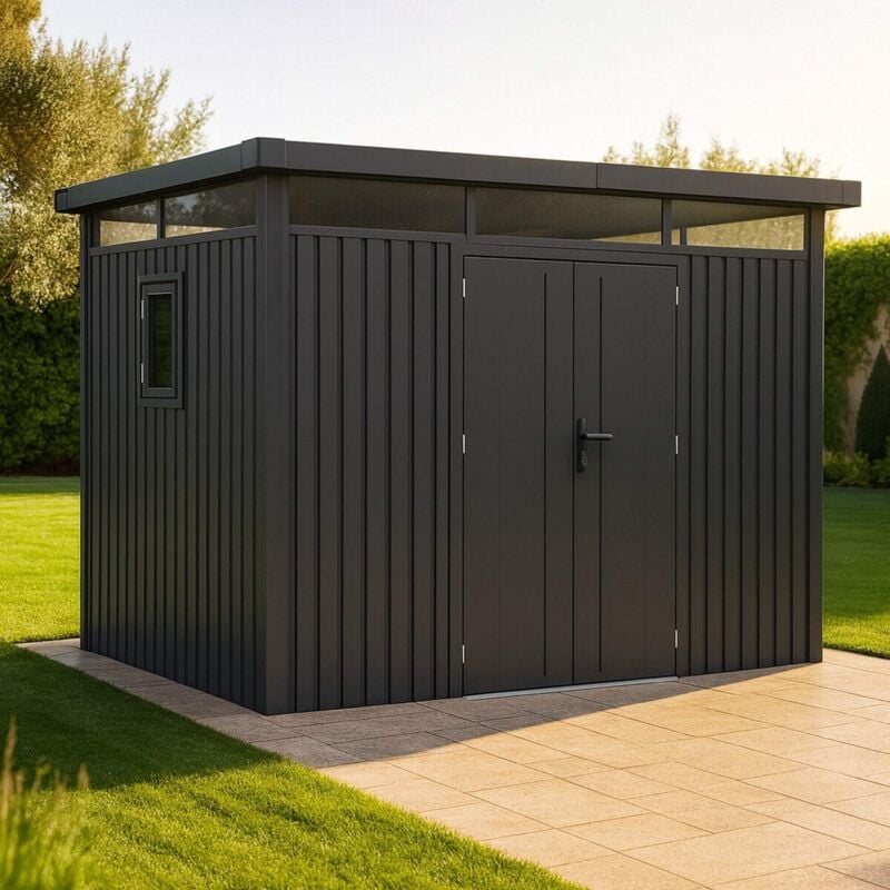 Trigano - Abri de jardin métal 7.45m² Gris Anthracite avec Toit plat moderne