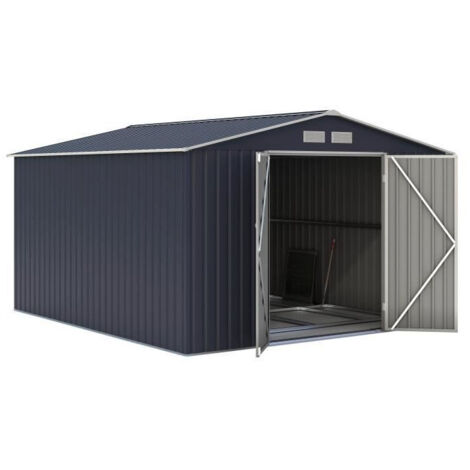 Abri de jardin métal 8,84m² – 2 portes battantes – Acier galvanisé anti-corrosion – Dimensions 2,77m x 3,19m x 2,02m